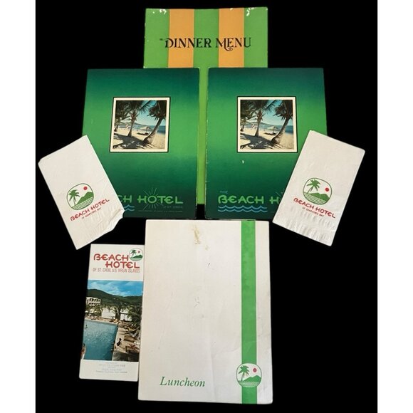 7 Pc 1970 Beach Hotel Menu Napkin Brochure St. Croix US Virgin Island All Meals - Picture 1 of 16